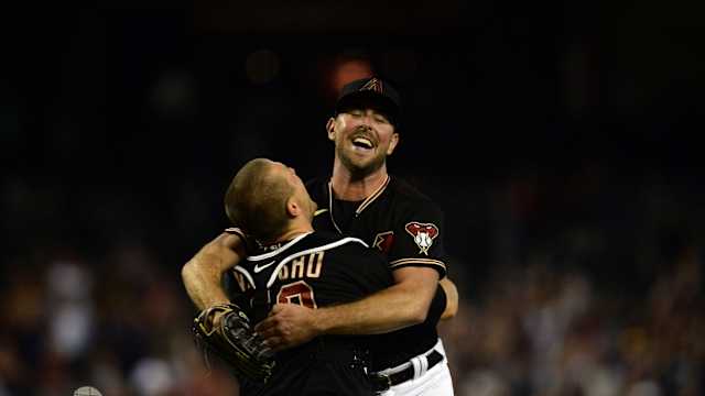 Tyler Gilbert celebrates no-hitter with Daulton Varsho, August 14th 2021